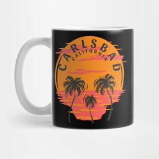 Carlsbad California Sunset Skull and Palm Trees Mug
